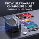 150W USB C Charging Station, 30 Port Fast Multi Device Charger (15 USB-C + 15 USB-A) Desktop Charger Hub, Compatible with iPhone Samsung iPad Google Pixel Tablets & Other USB Electronics