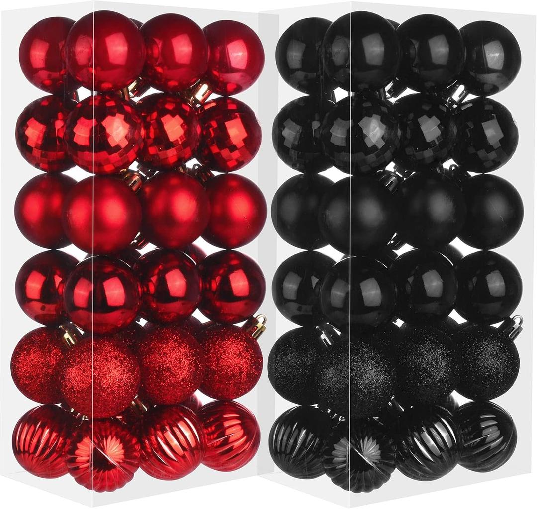 72 Pcs Red and Black Christmas Ornaments, 40mm/1.6IN Christmas Ball Tree Ornaments for Xmas Holiday Wedding Party Decorations