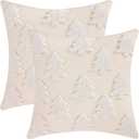 LUOYEHK Christmas Pillow Covers 18x18 Set of 2 Farmhouse Rustic White Xmas Tree Decorative Throw Pillows Winter Holiday Canvas Embroidery Cushion Covers for Couch Sofa Bed (Beige Christmas Grove)