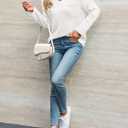 Cicy Bell Womens Tops Oversized Long Sleeve V Neck Shirts Casual Loose Fit Knit Tee Shirt with Pocket (X-Large, White)