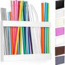 Qinyoung Acrylic Straw Holder for Cabinet Door with Double Sided Adhesive Tape Reusable Straw Organizer Tumbler Storage Kitchen Accessories Container for Counter Cupboard(Classic,Large,White)