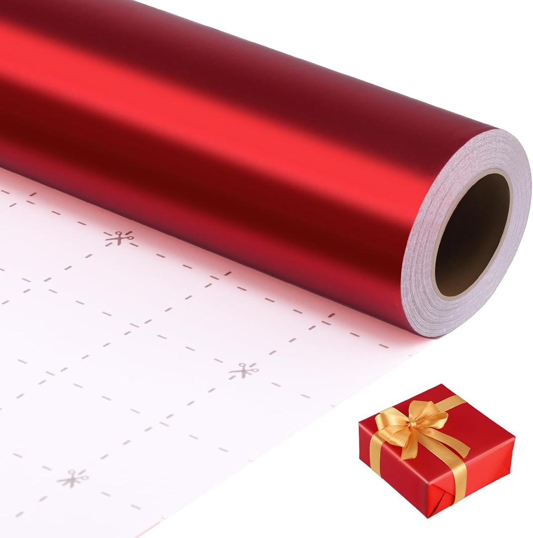 woric Red Wrapping Paper Roll 17 In X 33 Ft Solid Matte Red Metallic Wrapping Paper for Valentine's Day Wedding Birthday Anniversaries Holiday