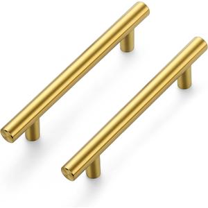 Ravinte Gold 5-Pack 3-1/2 Inch Cabinet Pulls, Brushed Brass Kitchen Cabinet Handles, Modern Drawer Pulls, Gold Hardware for Kitchen Cabinet