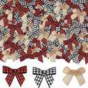 JOICEE 120 Pcs Christmas Mini Burlap Bow Buffalo Plaid Bows for Craft, Red and Black Checkered Gingham Ribbon Farmhouse Home Decoration for Christmas Tree Gift Decorations