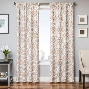 Colby Premium Unlined Window Sheer/Curtain/Panel/Treatment with 3"-Rod Pocket with Traditional Medallion Style Pattern, White/Gold, 55" x 84"