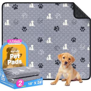 Washable Pee Pads for Dogs, 2 Pack Reusable Puppy Pads, Waterproof Pet Pee Pads for Dog Potty Training, Extra Large Dog Pee Pads for Crate, Playpen, and Whelping, Durable and Absorbent, Grey 24"x36"