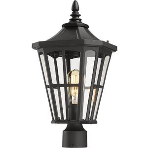 Emliviar Outdoor Lamp Post Light Fixture - 19 Inch Large Post Lantern Light, Black Finish with Clear Glass, XE221P BK
