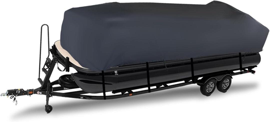 21-24Ft Heavy Duty Trailerable Pontoon Boat Cover Replacement for Pontoon Boat Deck Boat Runabout Gray