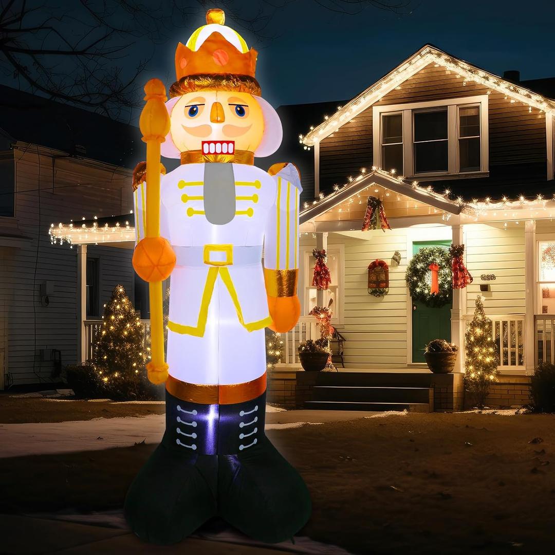 Syhood 10 Ft Christmas Inflatables Nutcracker Soldier Giant Nutcracker Outdoor Christmas Decoration with Build in LED Light Nutcracker Blow up Yard Decorations for Xmas Holiday Party Yard Garden Lawn