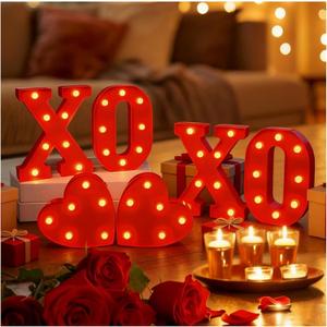 Valentines Day XOXO Letters Decoration - 6Pcs Red Marquee Letter Lights with Heart Sign, LED Light up XOXO Letters for Valentines Day Window Table Home Bedroom Fireplace Indoor Decor, Battery Powered, 8.6''