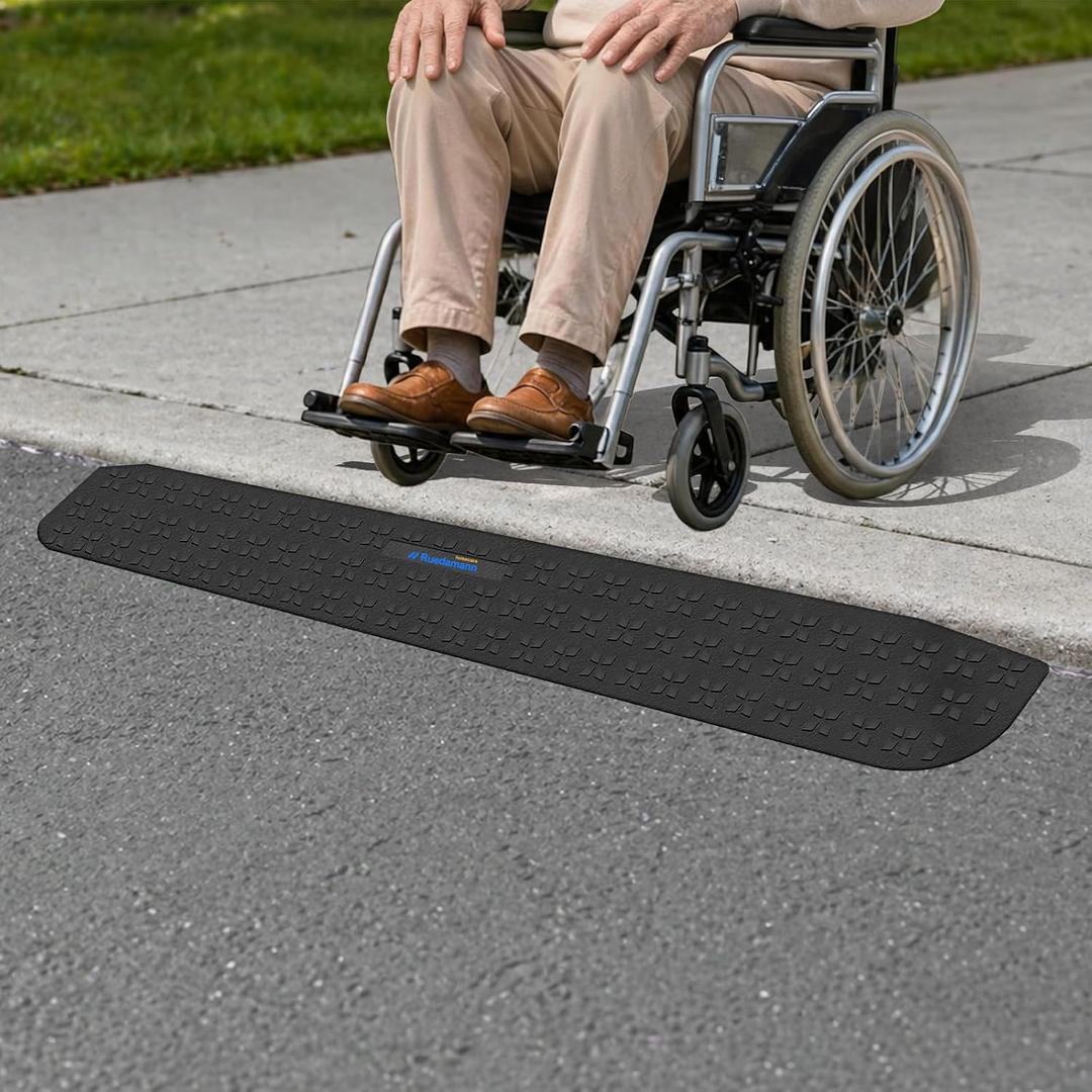 Ruedamann 1" Rise Threshold Ramps for Doorways, 2200 Lbs Capacity Wider Rubber Threshold Ramp, Special Non-Slip Portable Wheelchair Ramp, Handicap Ramp for Thresholds, Power Scooters, Cuttable