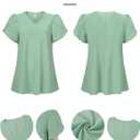Womens Tops Dressy Casual Swiss Dot V Neck Ruffle Tunic Blouse for Women Cute Petal Short Sleeve Pom Pom Shirt Office (Green)