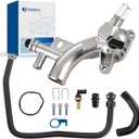 Upgraded Aluminum Engine Coolant Housing Water Outlet Kit with Hoses - Compatible with 2011-2020 Chevy Cruze, Sonic, Trax & Buick Encore 1.4L - Replaces OEM 25193922, 13251447, 902-846