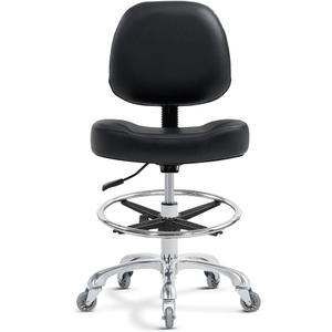 Ainilaily Drafting Chair Tall Office Chair for Standing Desk - Shop Stool with Backrest, Esthetician Drafting Stool with Wheels,Counter Height Chair for Studio, Workbench (Black, with Foot Rest), 21 inches x 20 inches x 18 inches