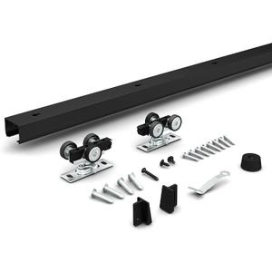 JUBEST 5FT Pocket Door Kit, Commercial Grade Sliding Pocket Door Hardware Kit, Aluminum Box Pocket Door Track 56.75", Sliding Door Kit for 24"~30" Wide Door, Black Pocket Door Hardware,Easy to Install