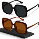 miyya Oversized Polarized Sunglasses Women, Trendy Retro Sun Glasses for Women 2025, Oversized Shades (All Black + Amber Tortoise Light)