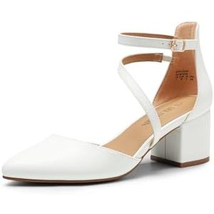 DREAM PAIRS Women's Closed Pointed Toe Low Chunky Heels Pumps Ankle Strap Wedding Business Dressy Shoes 8