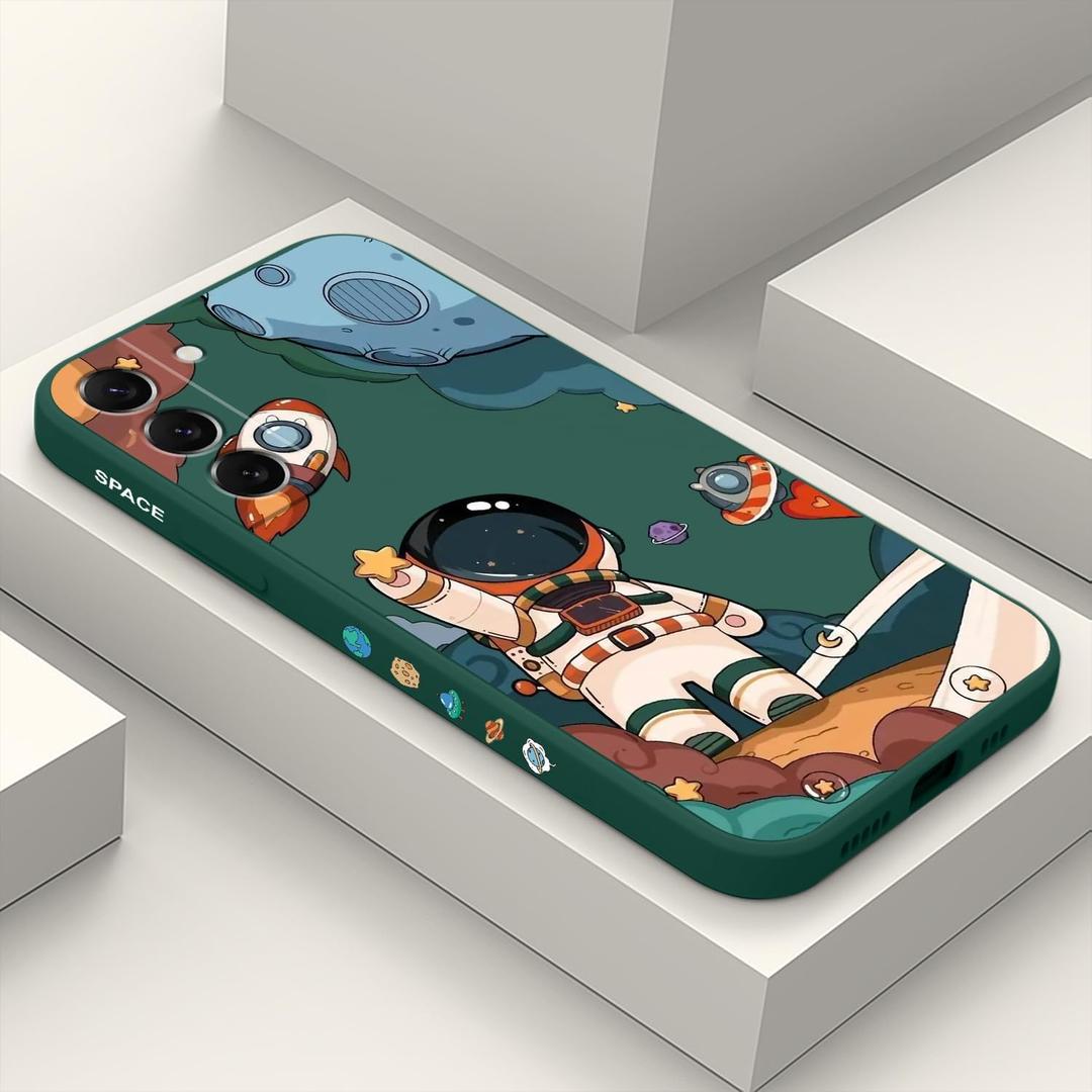 Phone Case for Samsung Galaxy S22 Plus Slim Shockproof Silica Astronaut Pattern Side Creative Design for Samsung S22 Plus Case-Astronaut Green