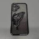 for iPhone 16 Plus Glitter 3D Butterfly Case,Cute Luxury Bling Sparkly Diamond Rhinestones Liquid Flowing Case with Camera Protector TPU Bumper Women Girls Case for iPhone 16 Plus 6.7", Black