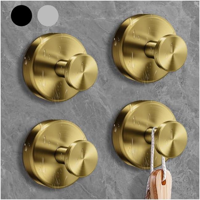 Luxe Hold 4PCS No-Drill Suction Cup Hooks-Gold, Waterproof for Shower & Bathroom, Mounts on Glass Doors, Holds Up to 15lbs