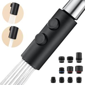 Metal Kitchen Faucet Spray Head Replacement, Stainless Steel Pull Down Kitchen Faucet Head with 10 Adapters, 2 Functions Kitchen Faucets Nozzle, Black