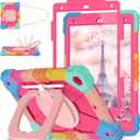 WESOROL Case for iPad 9th/8th/7th Generation 10.2 Inch iPad 9th Generation Case with Screen Protector Rotating Stand Pencil Holder Heavy Duty Shockproof Cover for 9th Gen iPad Case,Colorful Pink