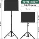 GLEAM Sheet Music Stand - Full Metal with Carrying Bag, Phone Holder, Sheet Music Folder and Clip, 5 in 1 Desktop Book Stand - Black