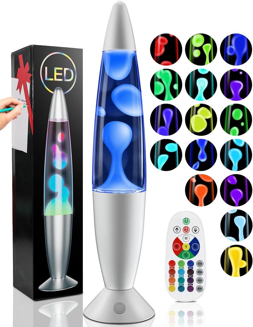 Liquid Motion Lamp with Remote, 17 Color Changing Night Light, 13.5 Inch RGB LED Table Lamp for Kids & Adults, Home Decor, Christmas, Party (White)