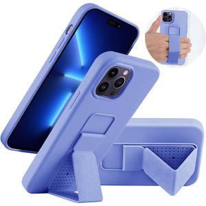 LAUDTEC Silicone Kickstand Case Compatible with iPhone 13 Pro, Vertical and Horizontal Stand Hand Strap Metal Kickstand Cover, Flexible Soft Liquid Silicone Stand Case for iPhone 13 Pro (Purple)