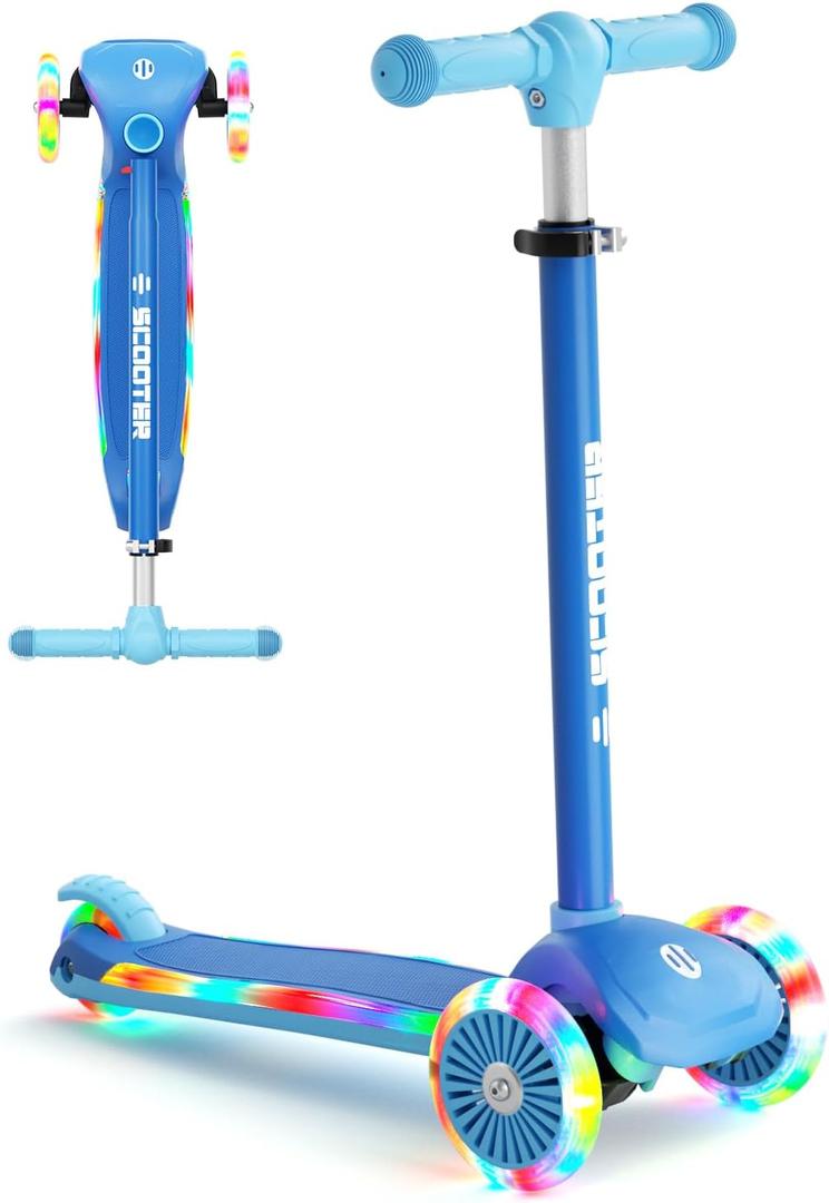 XJD 3-Wheel Scooter for Kids 2-8, Dynamic Gradient Deck Lights, Blue