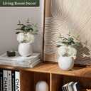 Nztze Artificial Flowers with Ceramic Vase, 2 PCS Fake Plants Combination of Six White Roses and Greenery, Small Plant Potted for Offices, Indoor, Bookshelf, Bedroom, Living Room, Wedding Decorations