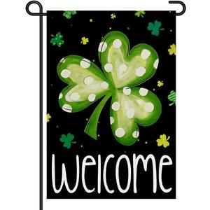Welcome Garden Flag 12x18 Small Double Sided Shamrock Lucky Clover Outdoor Sign  Polka Dot Green Irish St Patricks Day Yard Decor DF1031