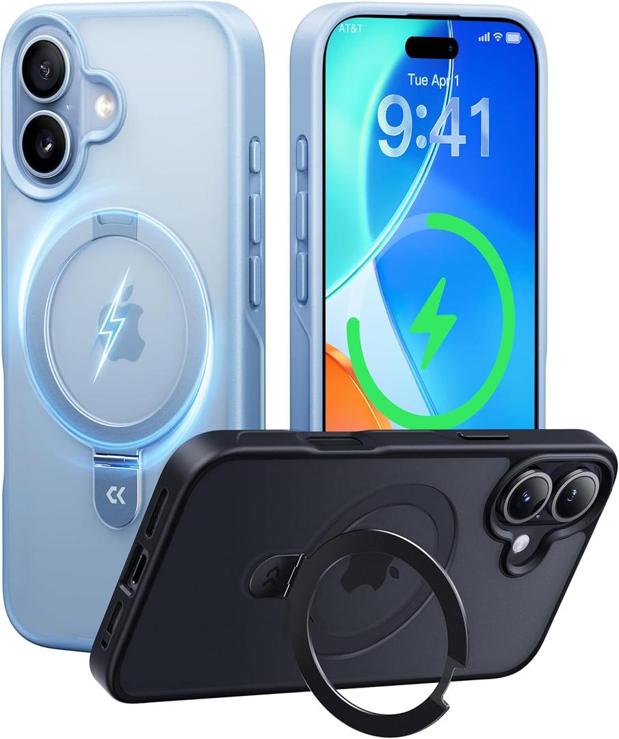 CASEKOO Ultra-Magnetic Stand for iPhone 17 Case [Military Drop Protection] [Compatible with MagSafe] Shockproof Translucent Slim Matte for iPhone 17 Phone Case with Ring Holder 6.3 Inch, Light Blue