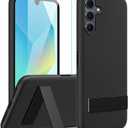 for Samsung Galaxy A07 2025 Phone Case with Glass Screen Protector, [3 Stand Ways] Metal Kickstand/Stand Silicone TPU Slim Fit Shockproof Protective Cover Case for Samsung Galaxy A07 - Black