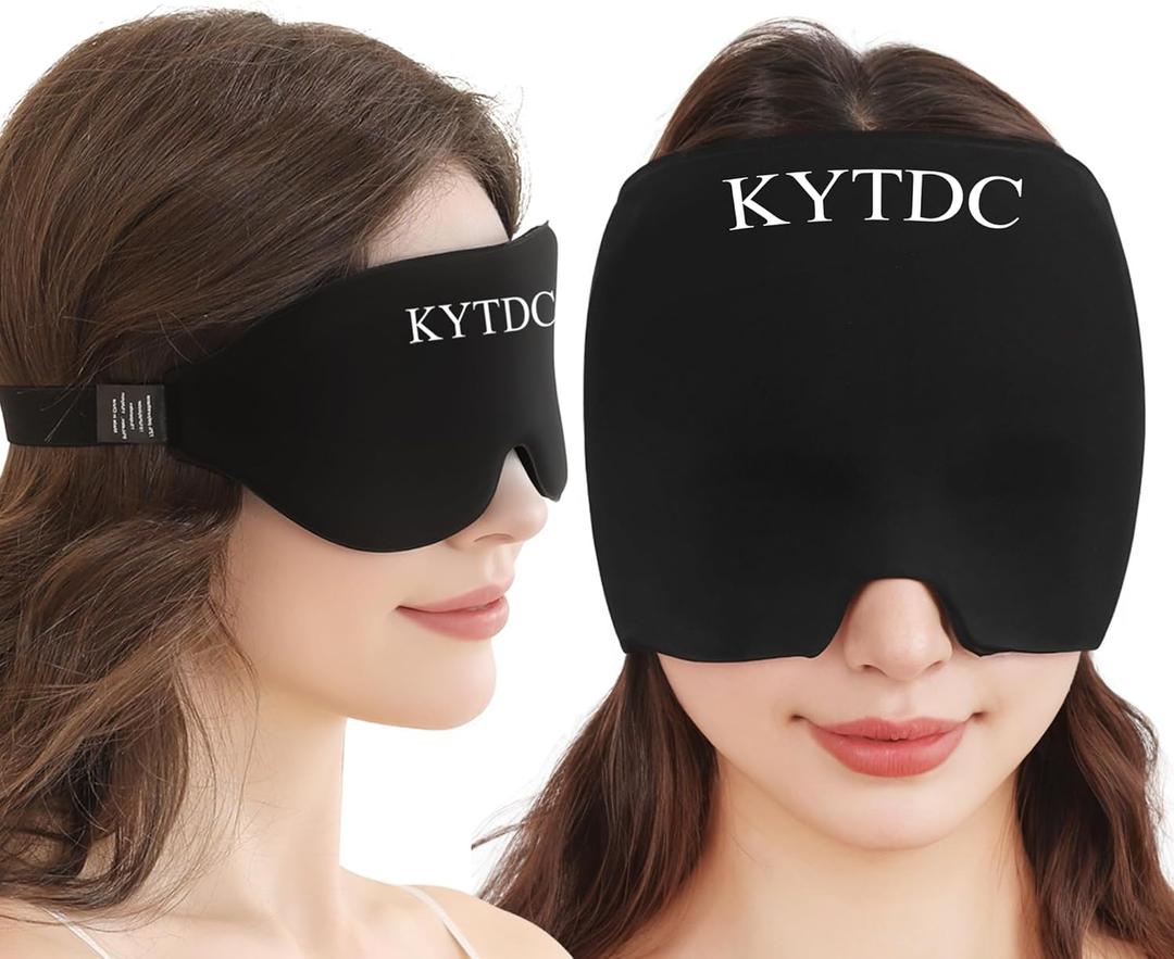 Migraine Relief Cap Gel Ice Head Wrap - Hot & Cold Therapy Soothing Headache Hat Ice Pack Mask, Headache Relief Wrap for Tension, Stress, Hangover&Puffy Eyes (Black, 1PC)