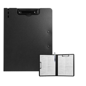 FRETONBA Clipboard Folder, A4 Foldable Clipboard with Horizontal and Vertical Double Metal Clips, 360 Degree Foldable Binder Clipboards with Pen Holder, File Cover Work Folder Clipboards, Black