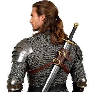 L'VOW Medieval Sword Back Holster Leather Sword Holster Shoulder Sword Frog Belt Knight Cosplay Accessory (S1-brown)