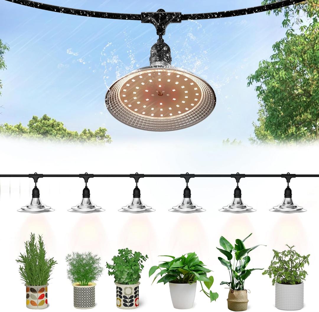 Outdoor LED Grow Light, Waterproof String Plant Growing Light, 21 FT Full Spectrum Growth Light, Suitable for Garden, Farm, Flower, Seedling Greenhouse Grow Light (6 Light)