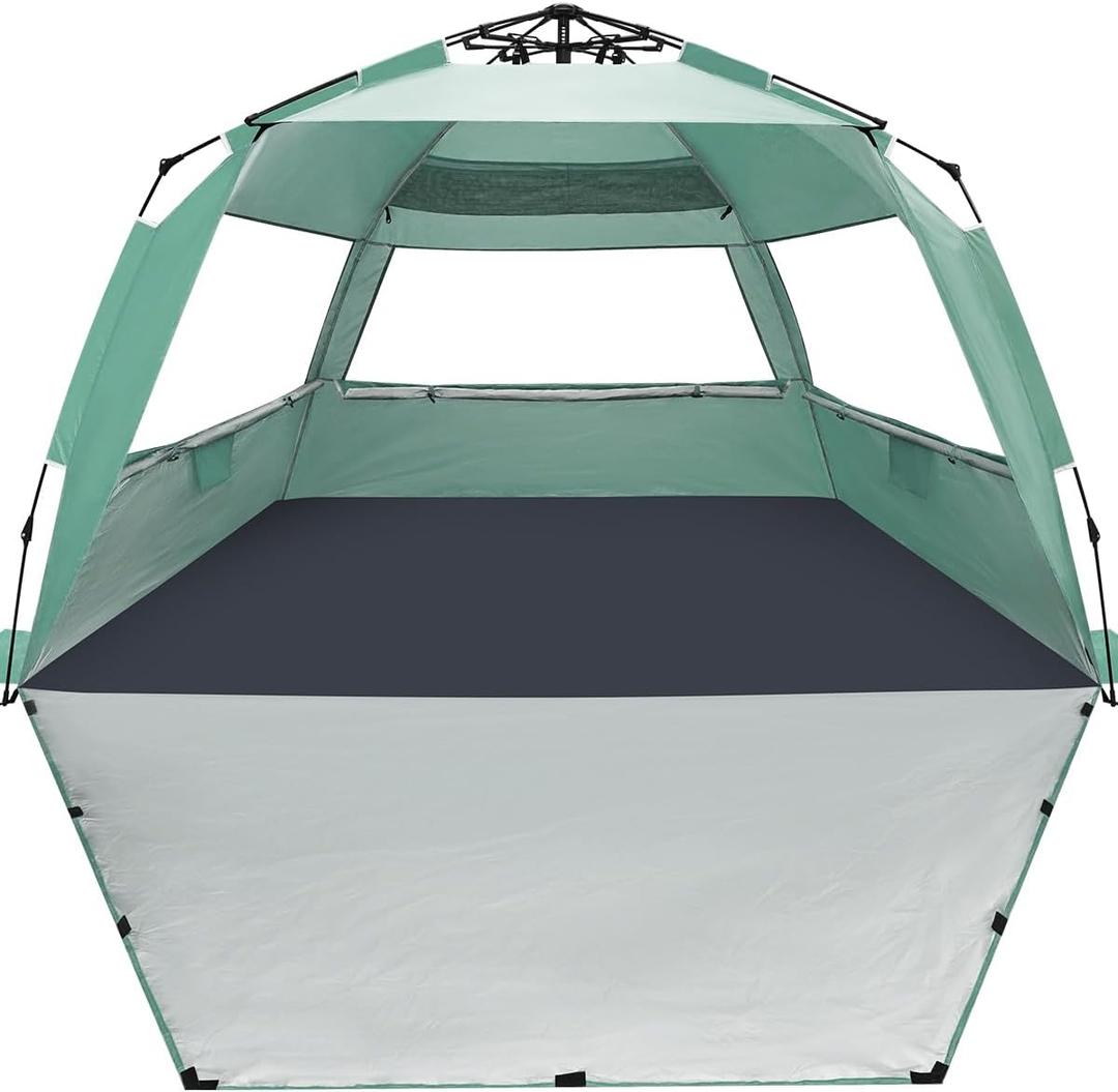 WhiteFang Deluxe Pop Up Beach Tent Sun Shade Shelter for 3-4/5-6 Person, UV Protection, Extendable Floor with 3 Ventilating Windows Plus Carrying Bag, Stakes, and Guy Lines