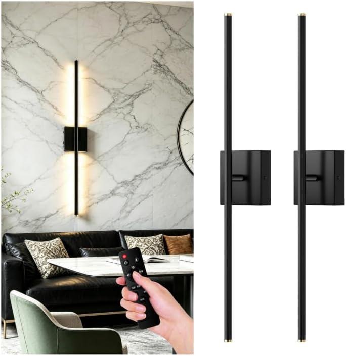 ZZXX 28 Inch Hardwire Wall Sconce Set of 2, 2700K-6500K Wall Lights with Remote Control, 350 Rotate LED Bathroom Wall Lamp Dimmable for Living Room Bedroom Bedside Light Fixtures, 28.0 Inches