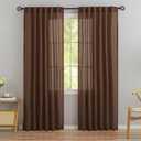 Coffee Brown Linen Back Tab Curtains 84 Inches Long 2 Panels Set for Bedroom - Modern Farmhouse Hooks Belt Pleated Semi Privacy Drapes Shabby Chic Pocket Light Filtering Window Curtains Cappuccino
