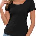 Womens Crewneck Casual Short Sleeve Basic T-Shirt Going Out Top (Medium, Black)