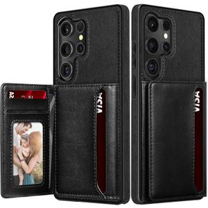 LOHASIC for Samsung Galaxy S25 Ultra Case Wallet  Leather Trifold Card Holder Cover with Kickstand, RFID Blocking, 7 Card Slots and 1 Cash Pocket, Designer for Men Women, Black