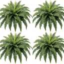 Fake Ferns, 35IN Realistic Fake Bush Plants, 4 Faux Ferns with 39 Fronds for Outdoors Garden Planter Porch Entrance Home Decor