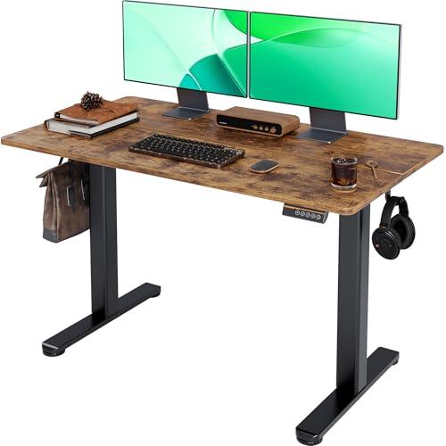 Claiks Electric Standing Desk, Adjustable Height Stand up Desk, 24x48 Inches Sit Stand Home Office Desk with Splice Board, Black Frame/ Rustic Brown Top