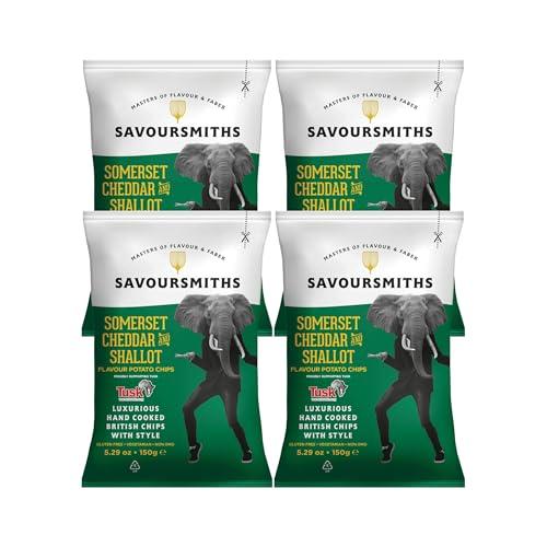SAVOURSMITHS Hand Cooked Potato Chips, Somerset Cheddar & Shallot, 5.29 Ounce , Gluten Free, Vegan, Non GMO, All Natural, 4 Count