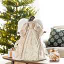 Glitzhome 24" H Black Angel Tree Topper, Standing Elegant Faux Fur African American Angel Decoration for Valentine's Day, Wedding Holiday Party Decorations and Gifts