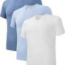 DAVID ARCHY Men's Undershirt Rayon Made from Bamboo Moisture-Wicking T Shirts Heather Stretch Crewneck Tees for Men, 3-Pack (L, White/Heather Light Blue/Heather Blue Gray)