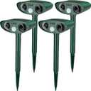 Ultrasonic Animal Repeller Outdoor Solar Ultrasonic Repellent Animal Deterrent with Motion Sensor Waterproof Deterrent Scarer Repel Cat Dog Squirrel Raccoon Skunk Rats (Green,4 Pack)