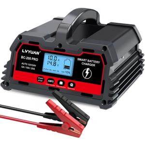 LVYUAN 12V/24V Car Battery Charger with Trickle Charger Automotive Smart Battery Charger, Smart Battery Maintainer, 10A/20A for Car Truck Motorcycle LiFePO4 Lithium and Lead Acid Batteries